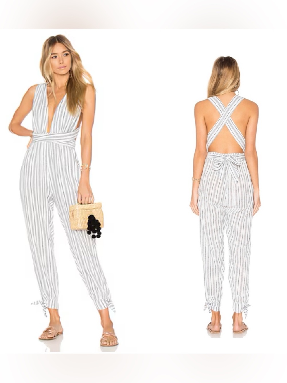 Agua Bendita x Revolve Josie Jumpsuit Gray Lightweight Stripe Sleeveless Size M